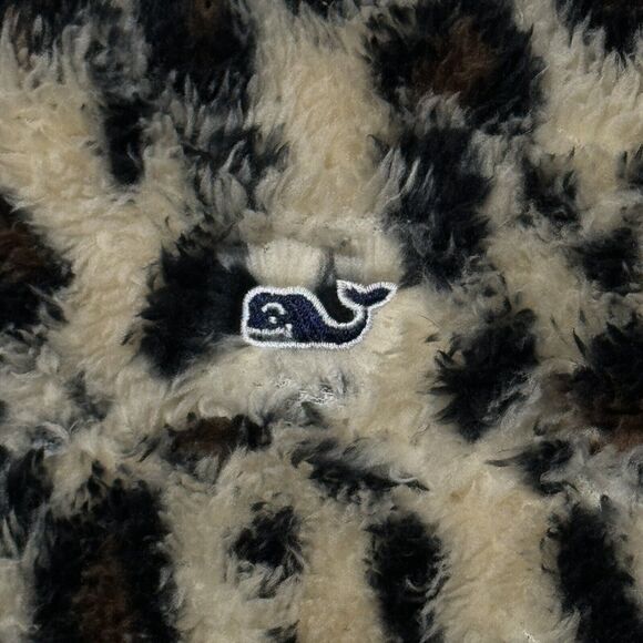 Vineyard Vines Womens Leopard Print Teddy Sherpa 1/2 Zip Pullover Size XL EUC - Picture 3 of 9